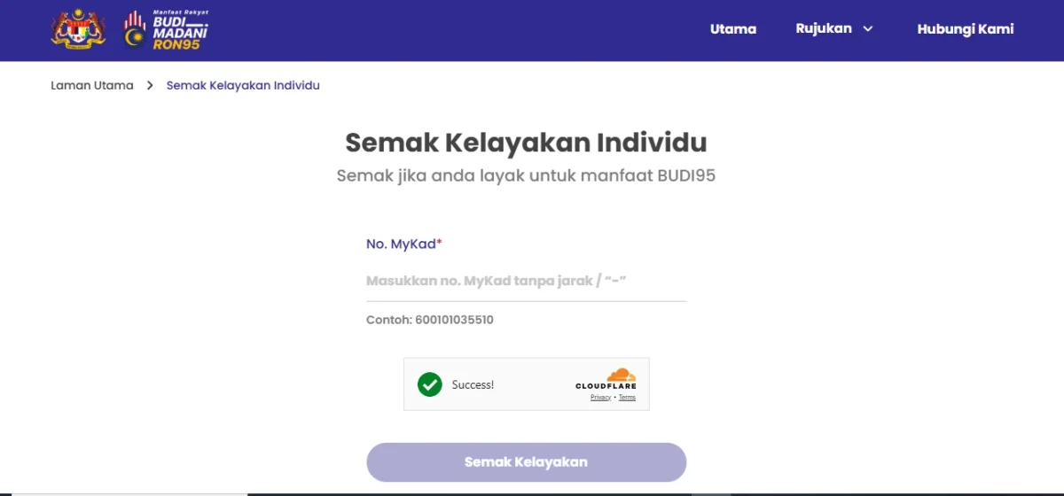 SEMAKAN KELAYAKAN BUDI MADANI RON95