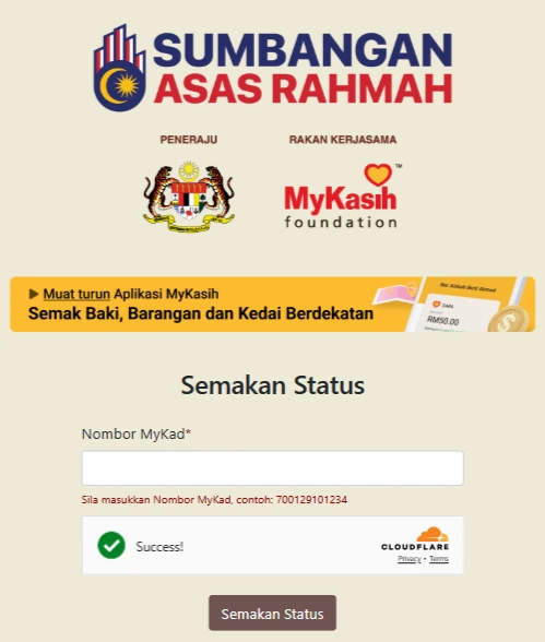 CHECK STATUS MYKASIH NET